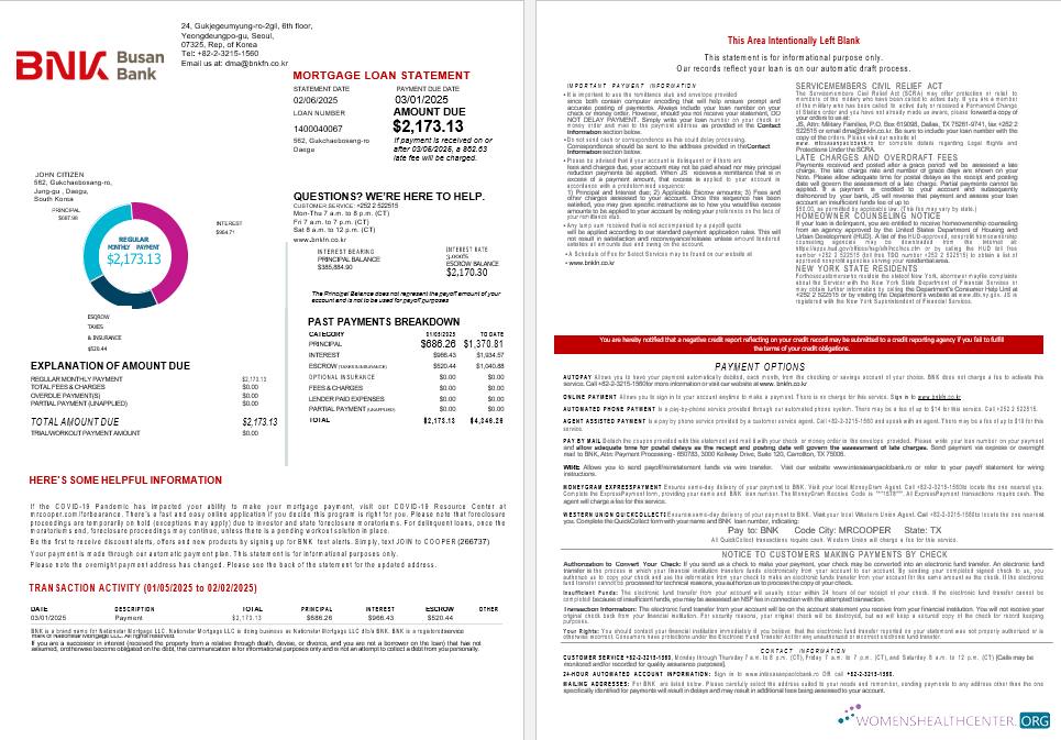 Download South Korea BNK bank mortgage statement in Word and PDF formats 1 2 Photoshop template